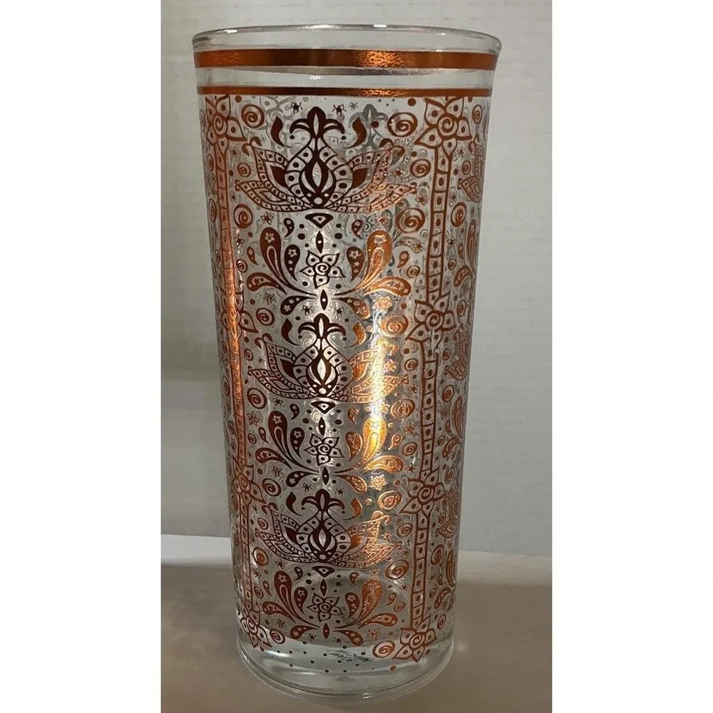 Vintage Moroccan Copper Filigree Highball Glasses Set of 4 Paisley Lotus Barware